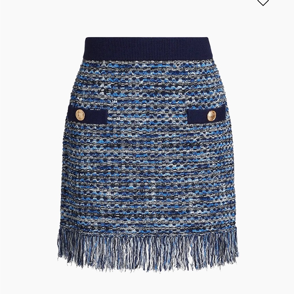 Milly Blue Tweed Mini Skirt with Fringe
